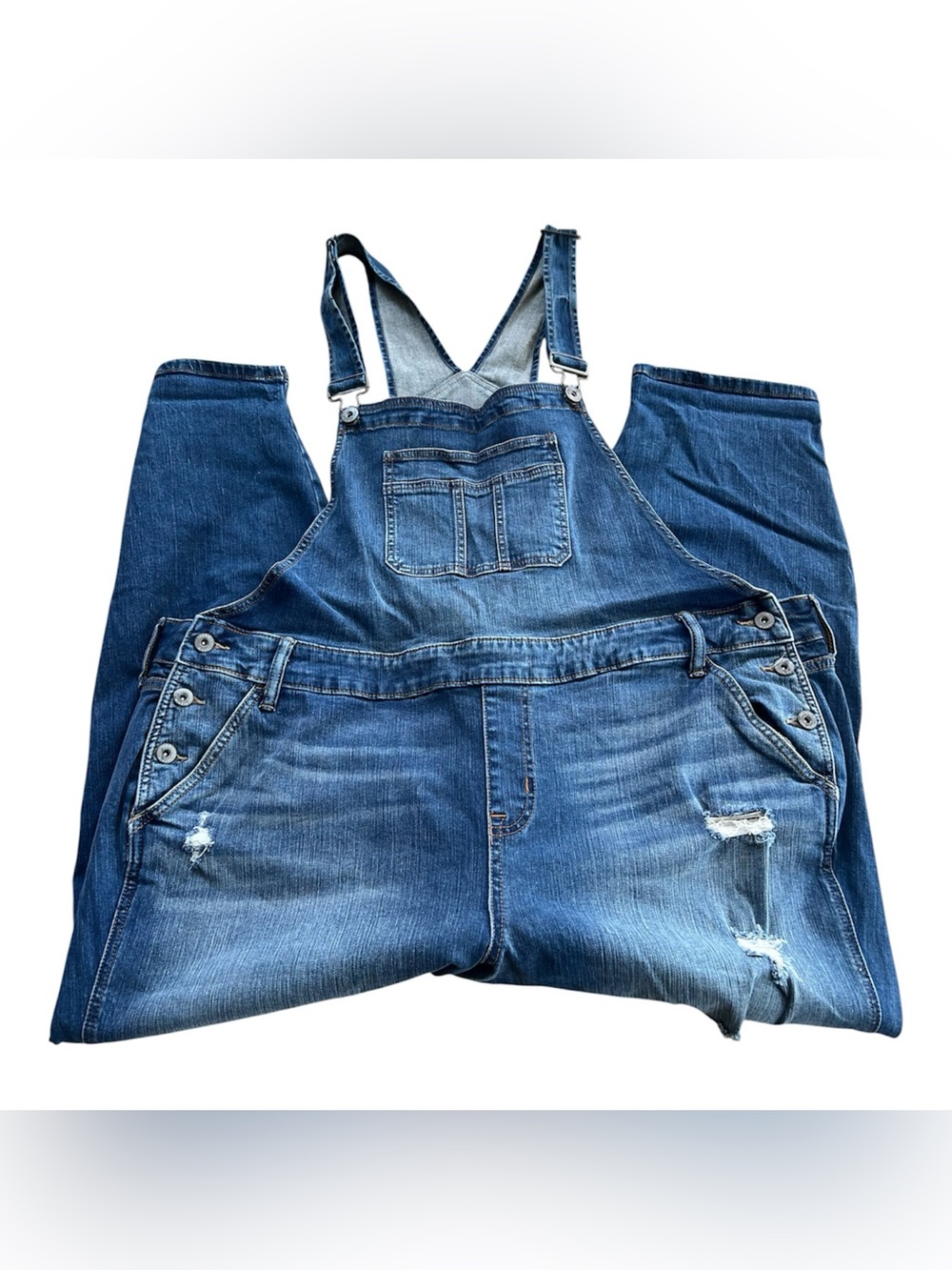 Torrid Distressed Dark Blue Denim Overalls - Picture 3 of 7